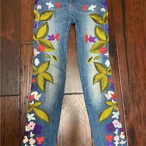 D&G Blue Flare & Wide Leg Jeans with Vibrant Embroidery